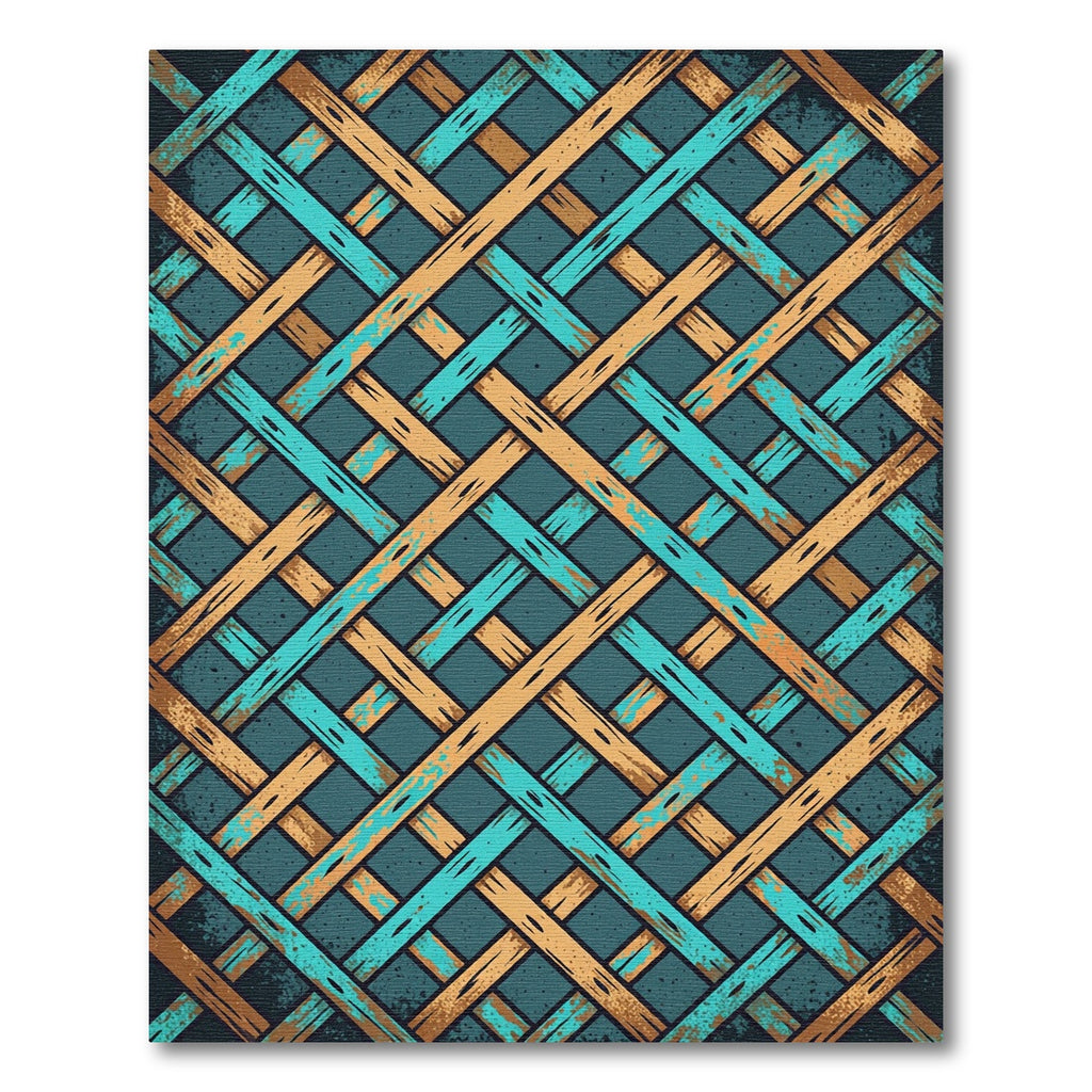 Teal Gold Woven Lattice Rug