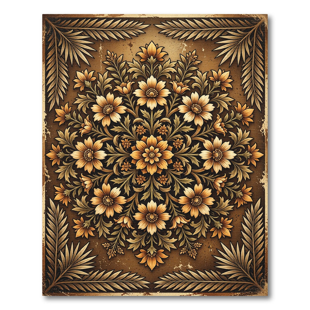 Golden Auburn Floral Medallion Rug
