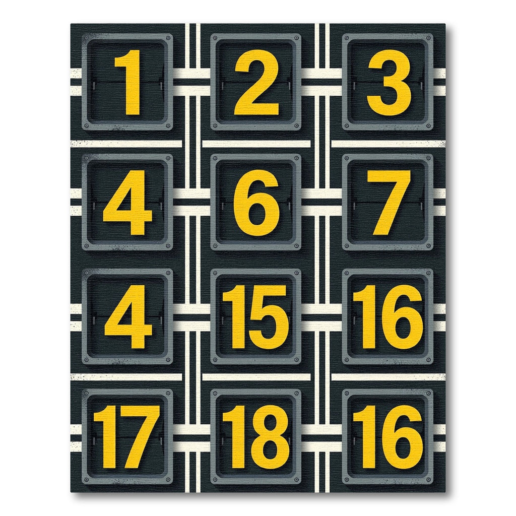 Industrial Yellow Numbered Grid Graphic Rug