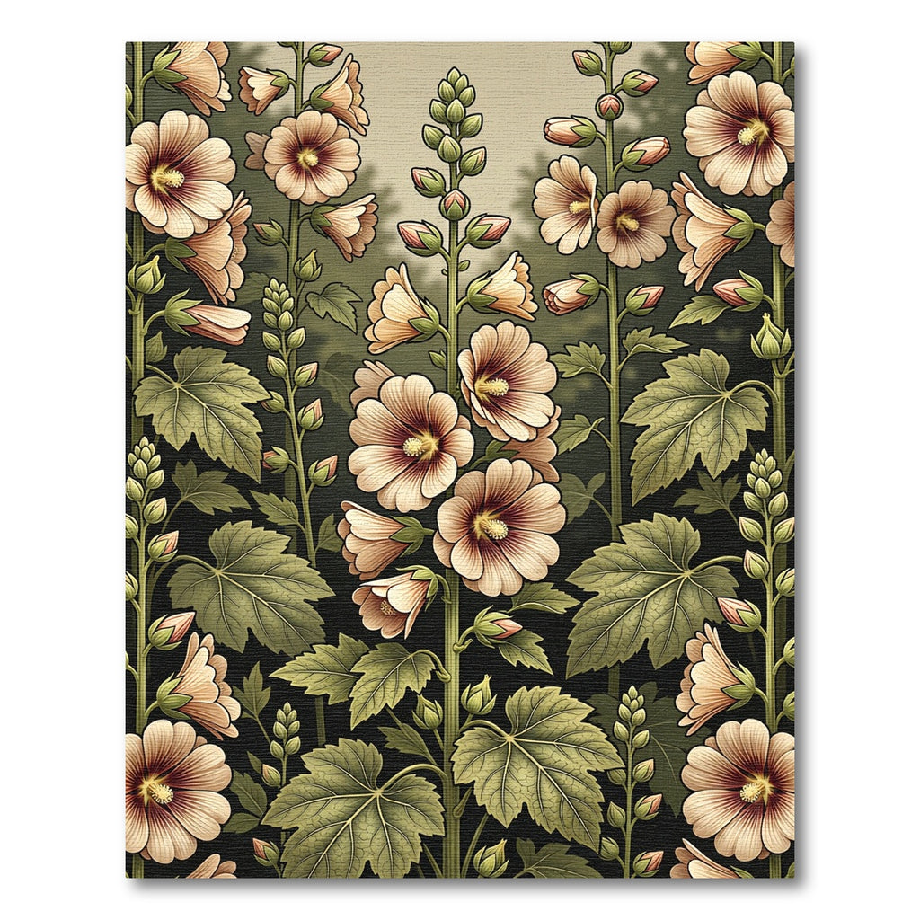 Botanical Cream Hollyhock Floral Arrangement Rug