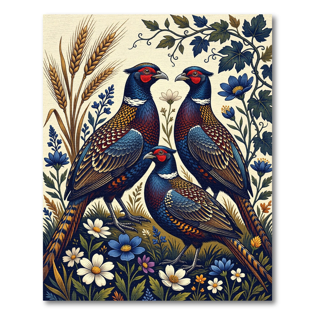 Vibrant Pheasant and Wildflower Meadow Rug