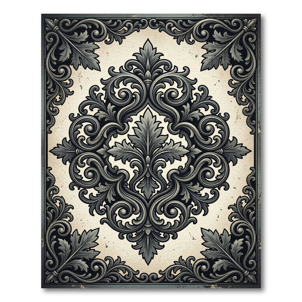 Ornate Gray Acanthus Scroll Rug