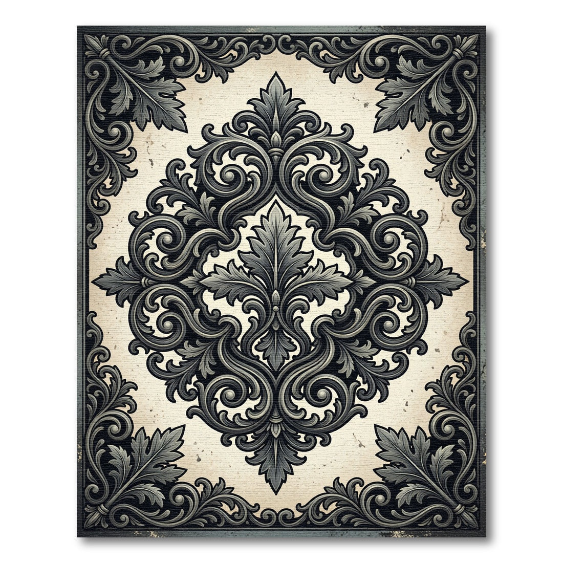 Ornate Gray Acanthus Scroll Rug