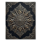 Ornate Metallic Gold Sunburst Medallion Rug