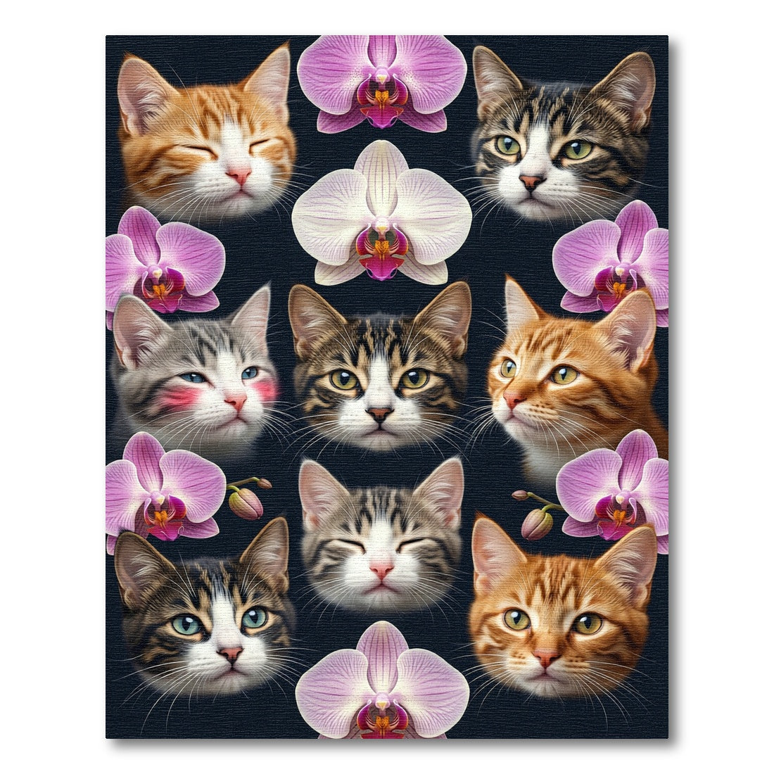 Cute Cats and Orchids Floral Rug