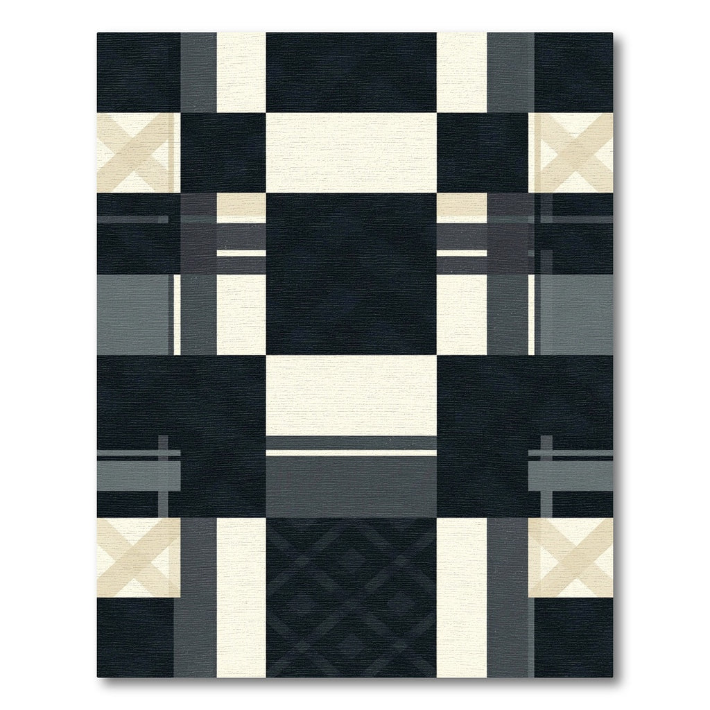 Dark Gray Cream Plaid Geometric Checks Rug