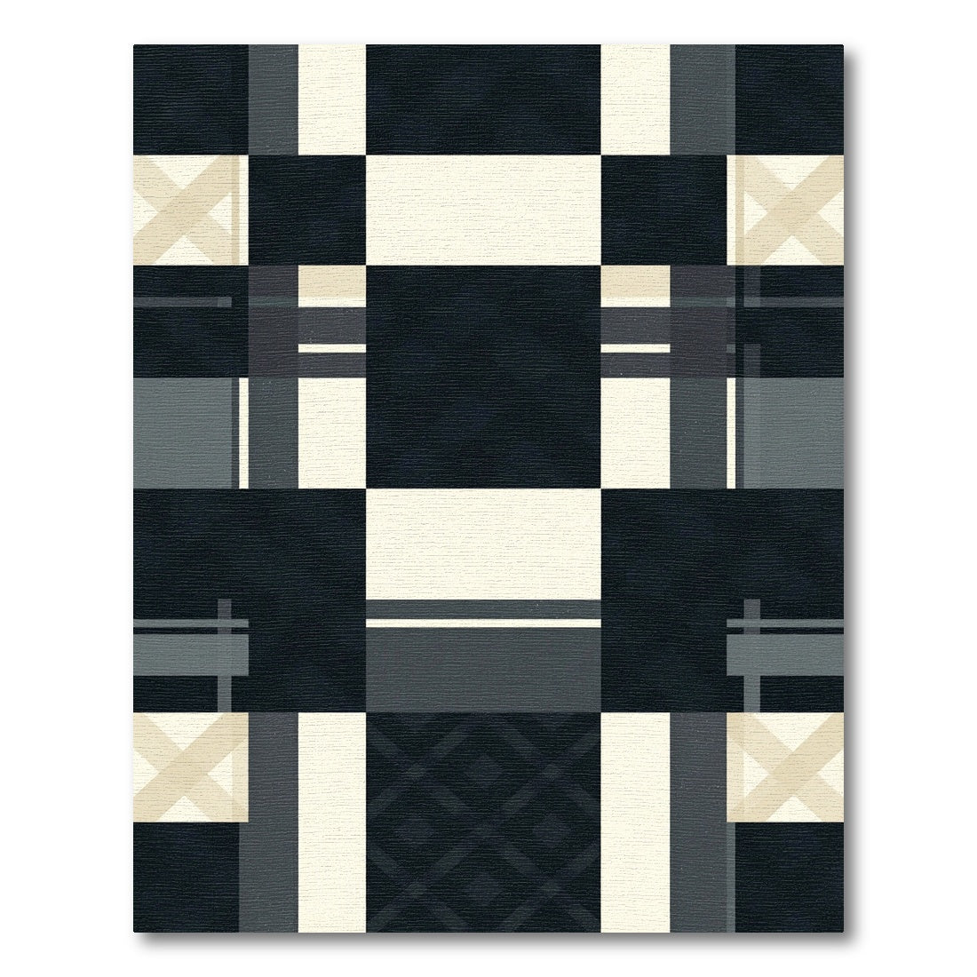 Dark Gray Cream Plaid Geometric Checks Rug