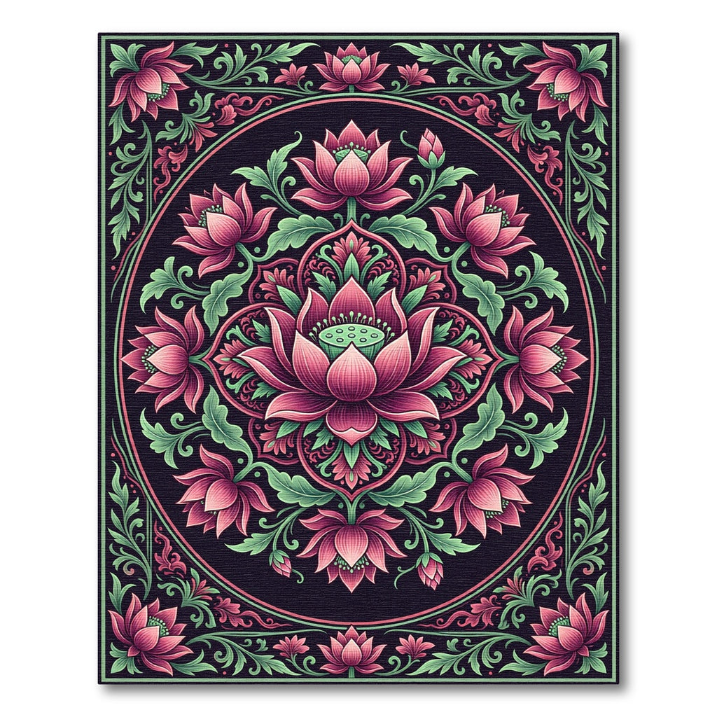 Elegant Pink Lotus Floral Medallion Rug
