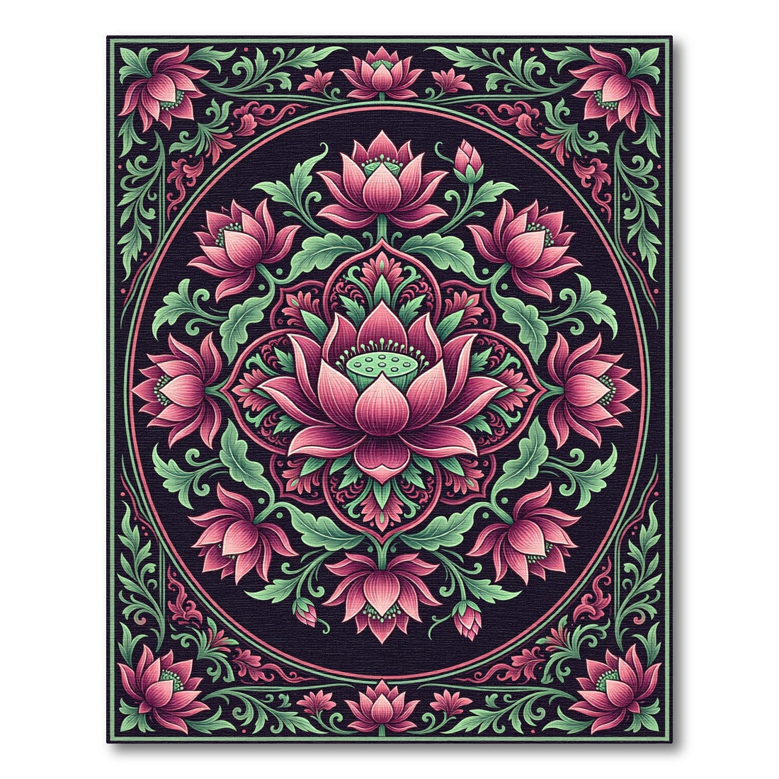 Elegant Pink Lotus Floral Medallion Rug