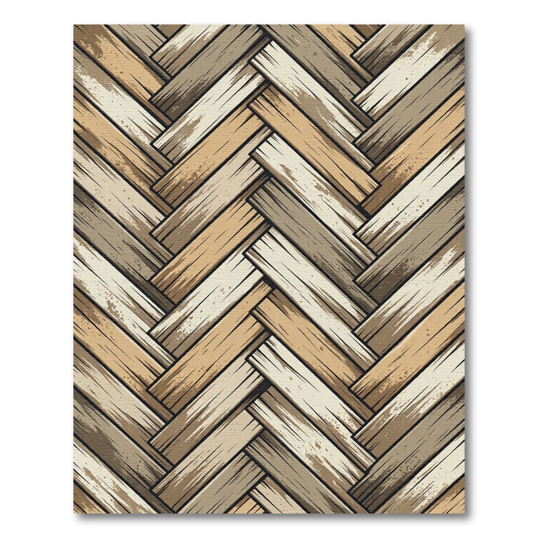 Neutral Herringbone Earth Tone Planks Rug
