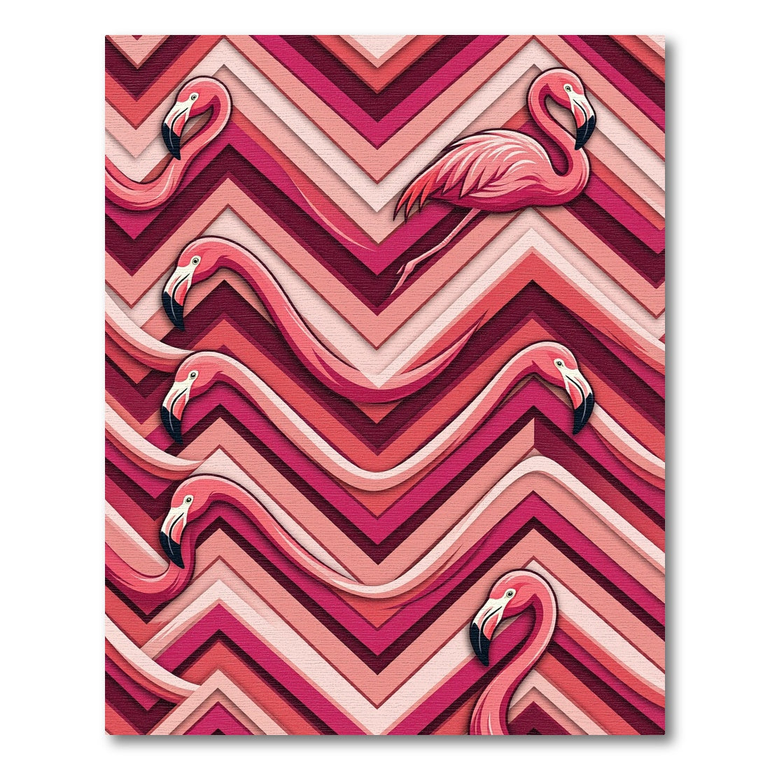 Vibrant Pink Flamingo Geometric Chevron Rug
