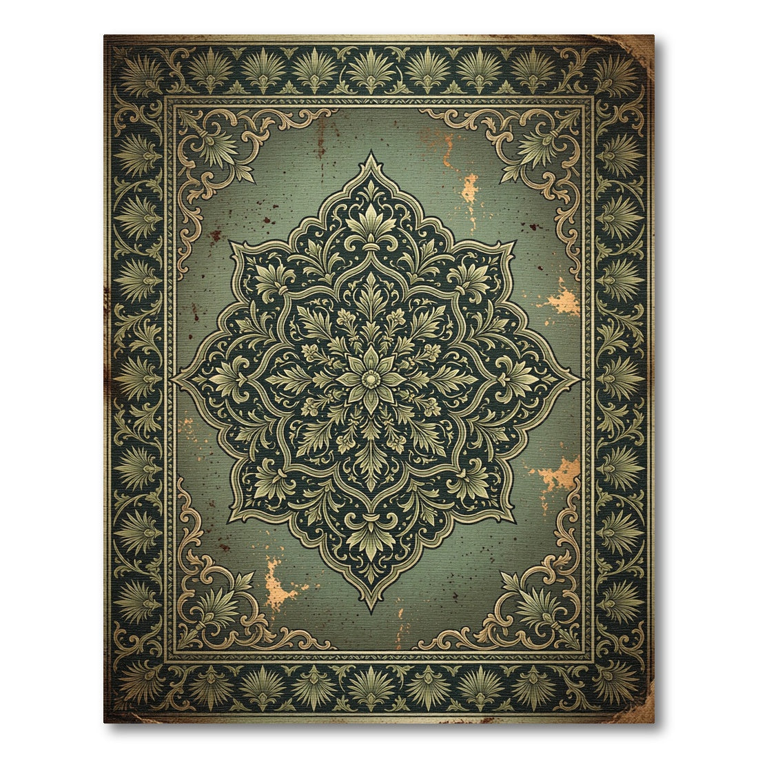Symmetrical Sage Gold Ornate Medallion Rug