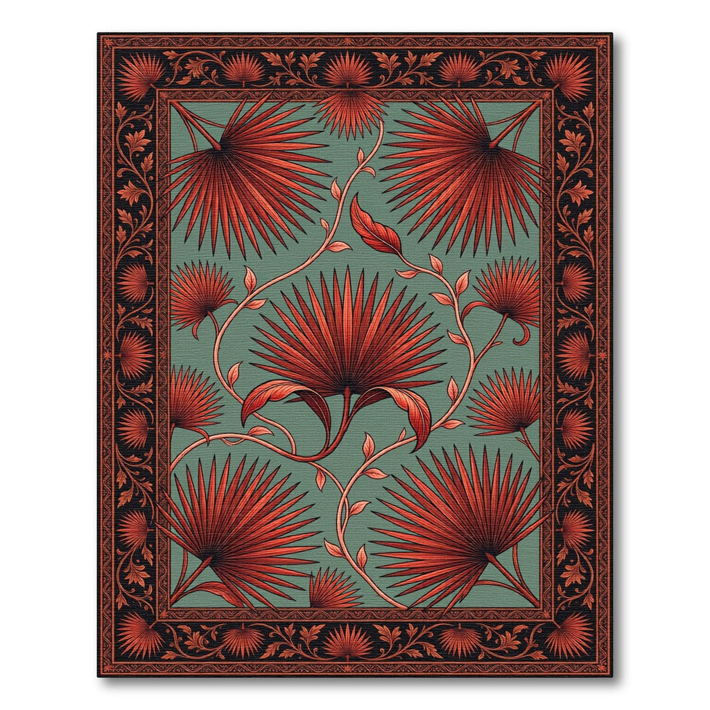 Terracotta Palm Leaf Art Nouveau Rug