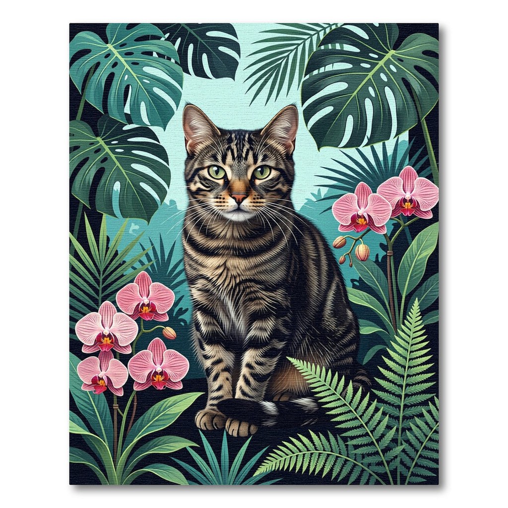 Feline Orchid Garden Lush Jungle Scene Rug
