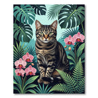 Feline Orchid Garden Lush Jungle Scene Rug