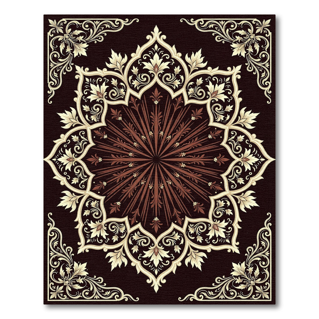Dark Brown Victorian Floral Medallion Rug