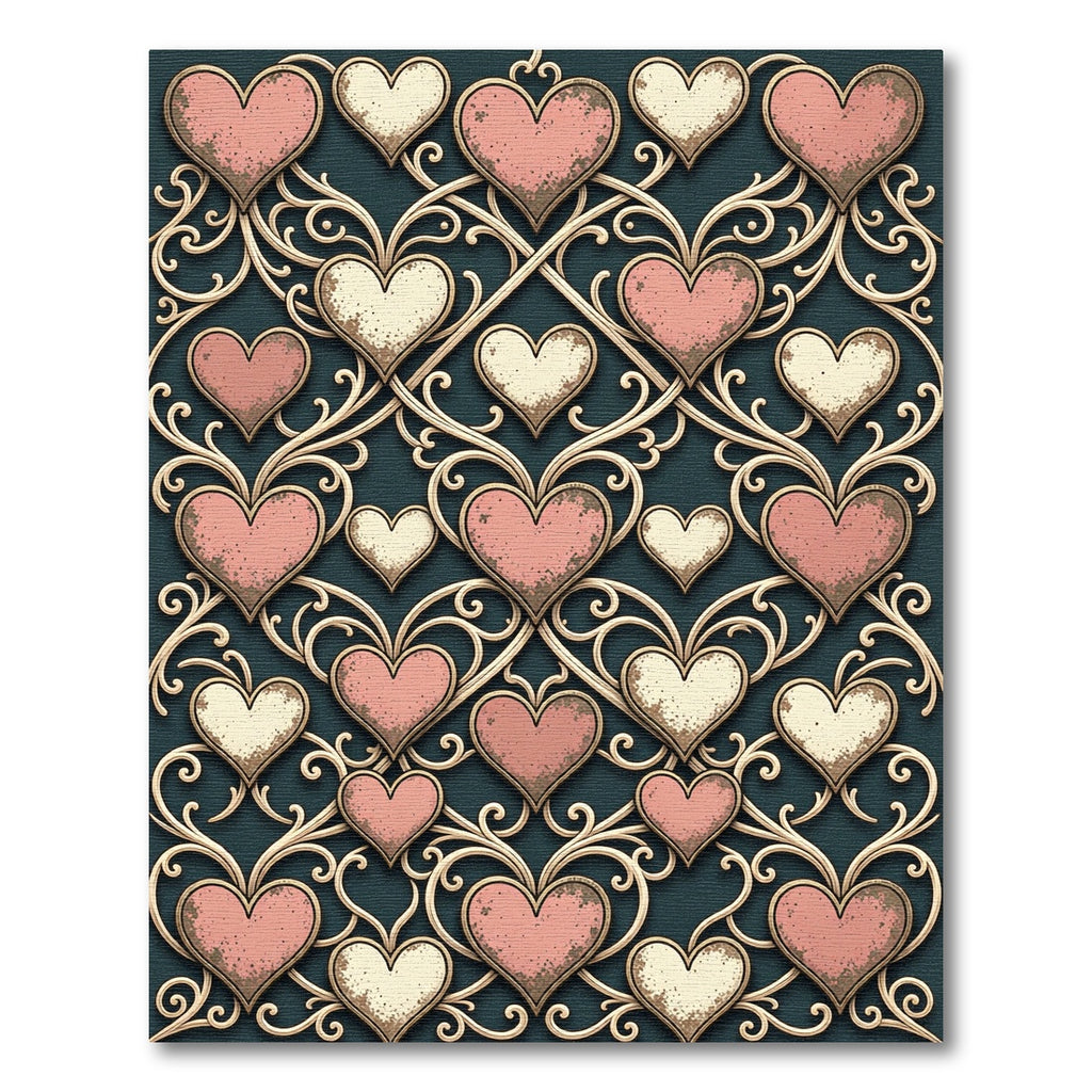 Vintage Ornate Pink Heart Scroll Rug