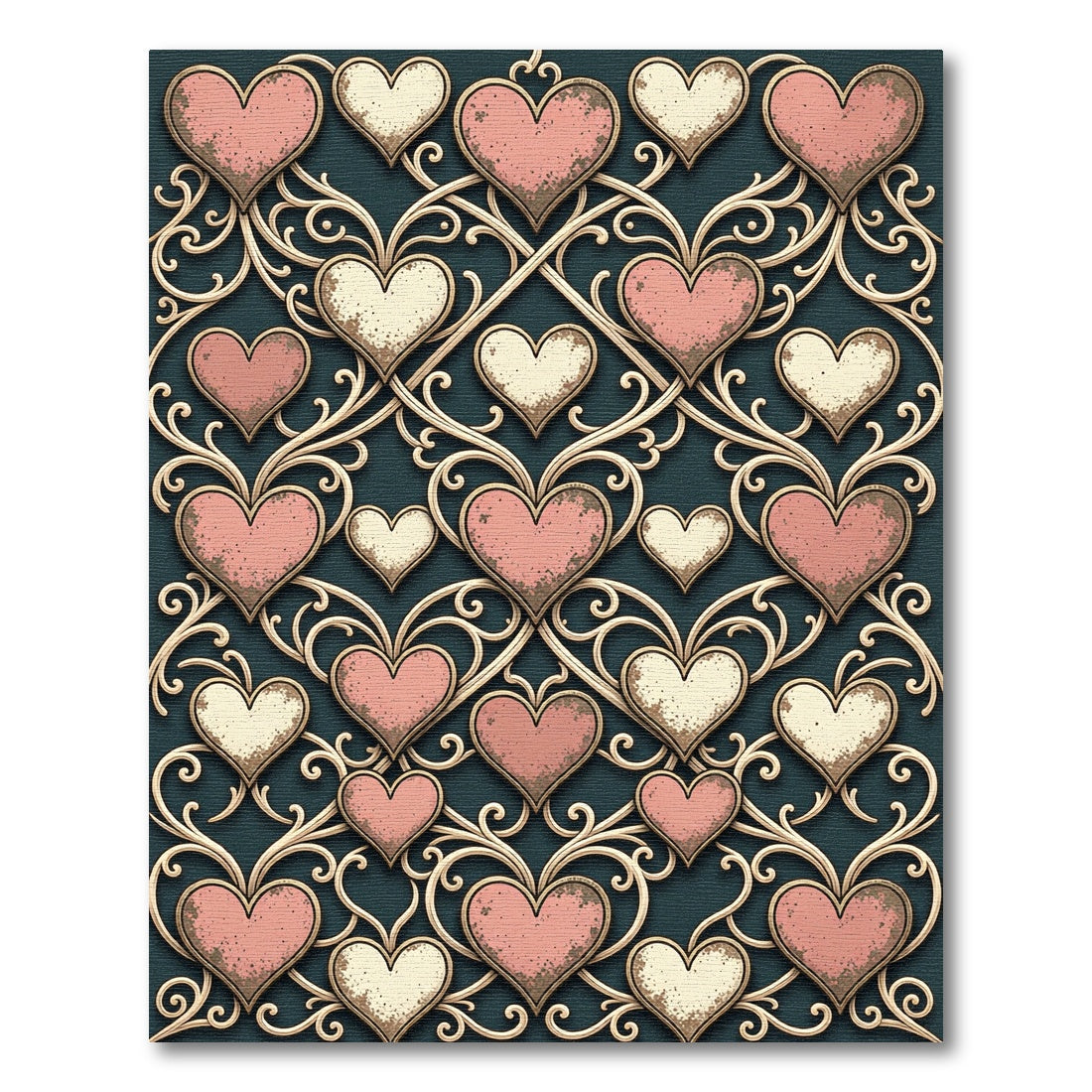 Vintage Ornate Pink Heart Scroll Rug