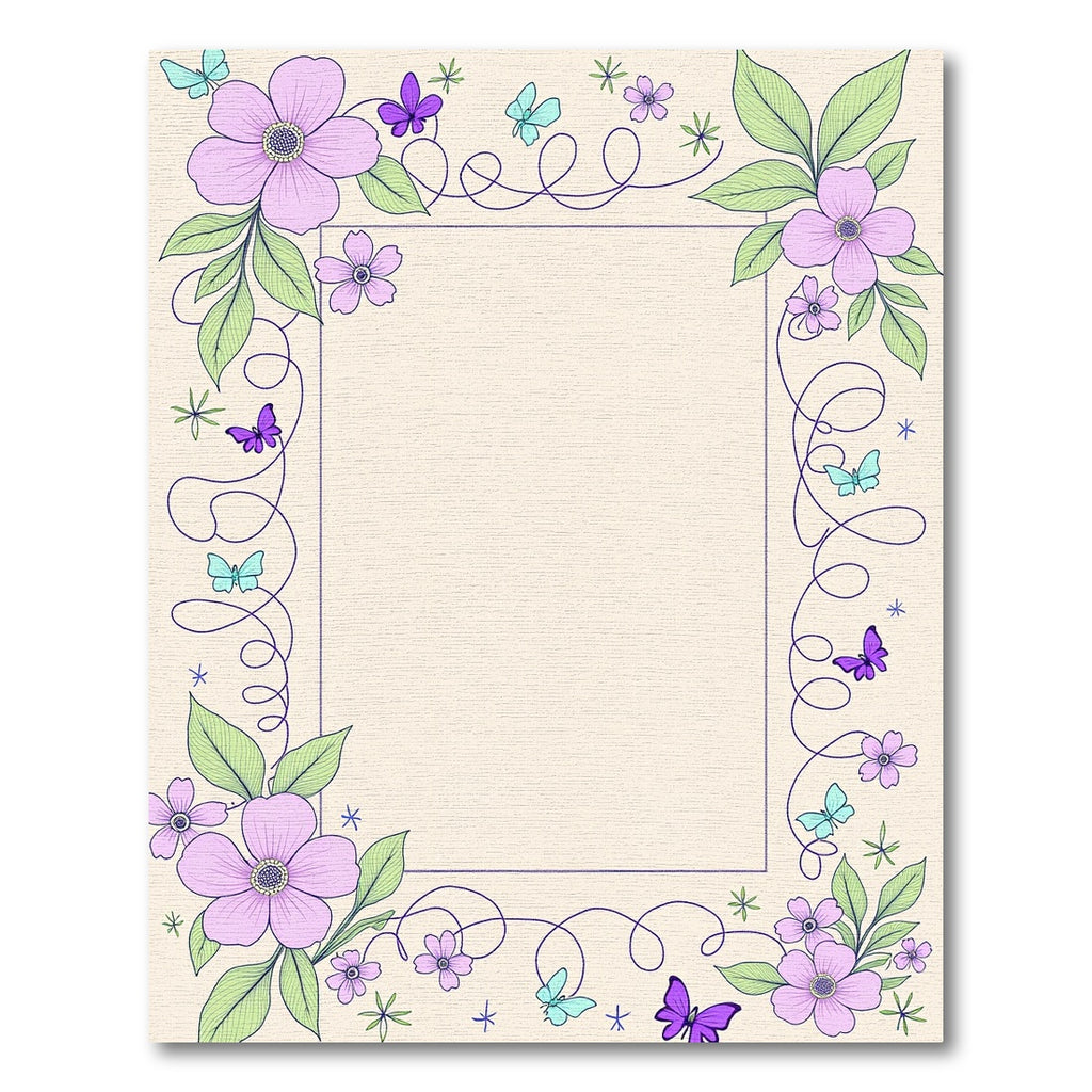 Pastel Lavender Floral Butterfly Swirl Rug