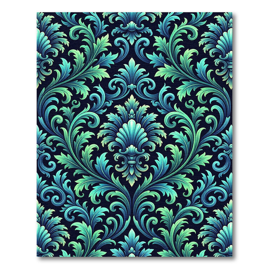 Ornate Teal Emerald Scrollwork Rug