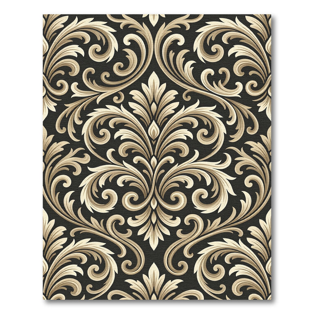 Black Gold Ornate Damask Scroll Rug