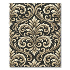 Black Gold Ornate Damask Scroll Rug