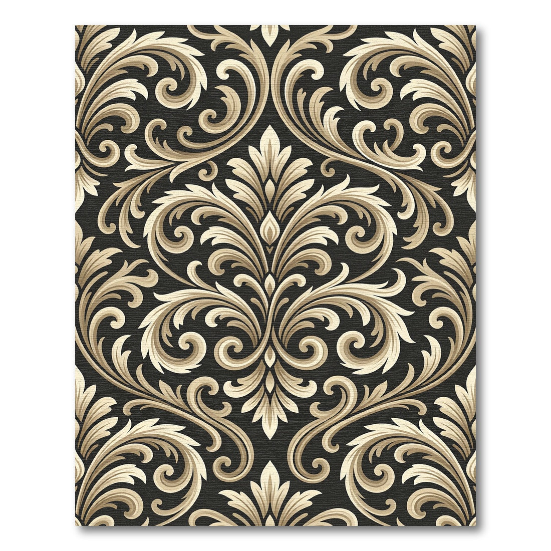 Black Gold Ornate Damask Scroll Rug