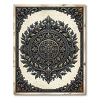 Ornate Charcoal Gold Floral Damask Medallion Rug