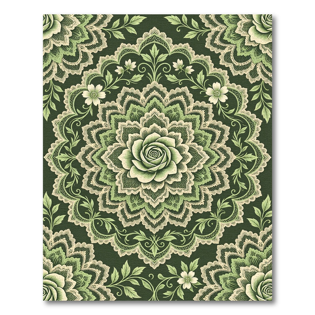 Elegant Sage Rose Lace Medallion Rug