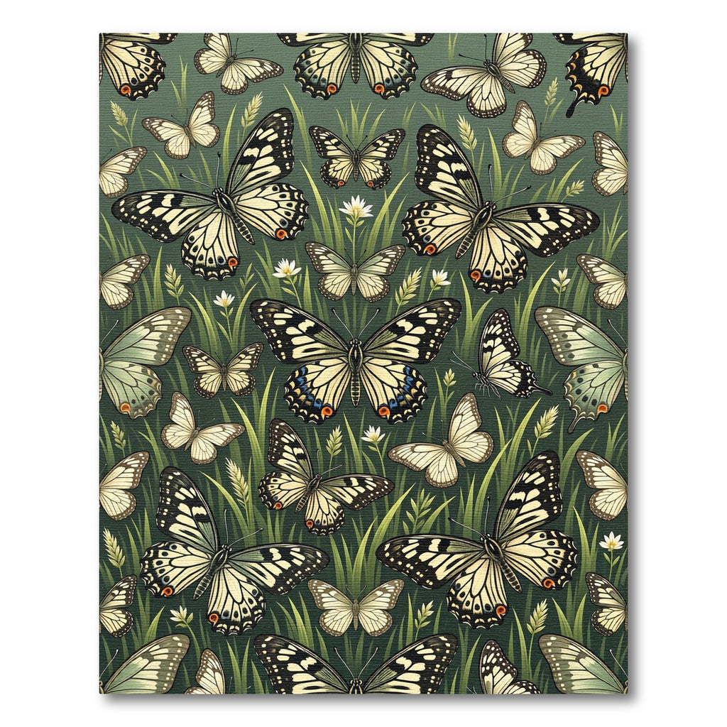 Whimsical Sage Green Butterfly Meadow Rug