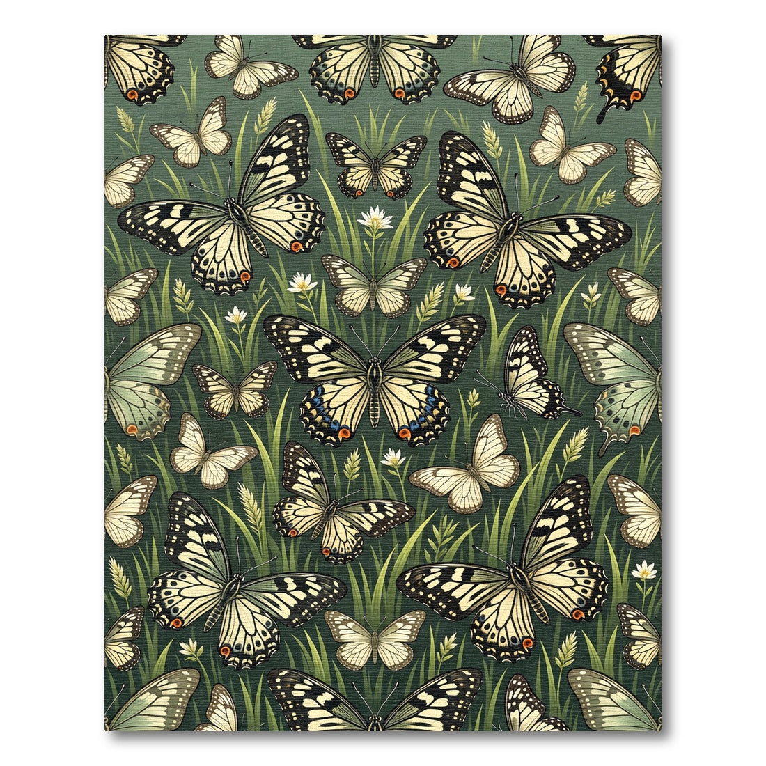Whimsical Sage Green Butterfly Meadow Rug