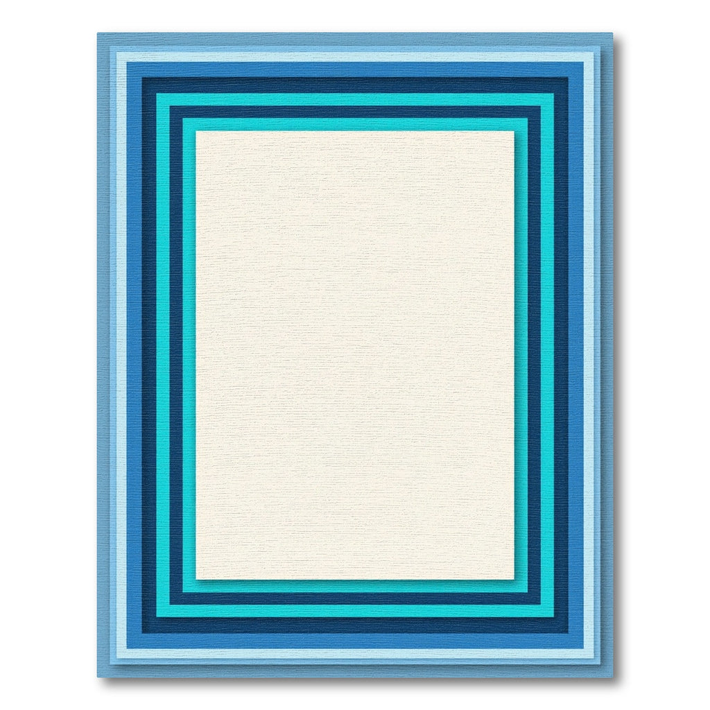 Layered Blue And Cream Geometric Rug