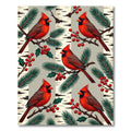Winter Cardinal Birch Branch Illustration Rug