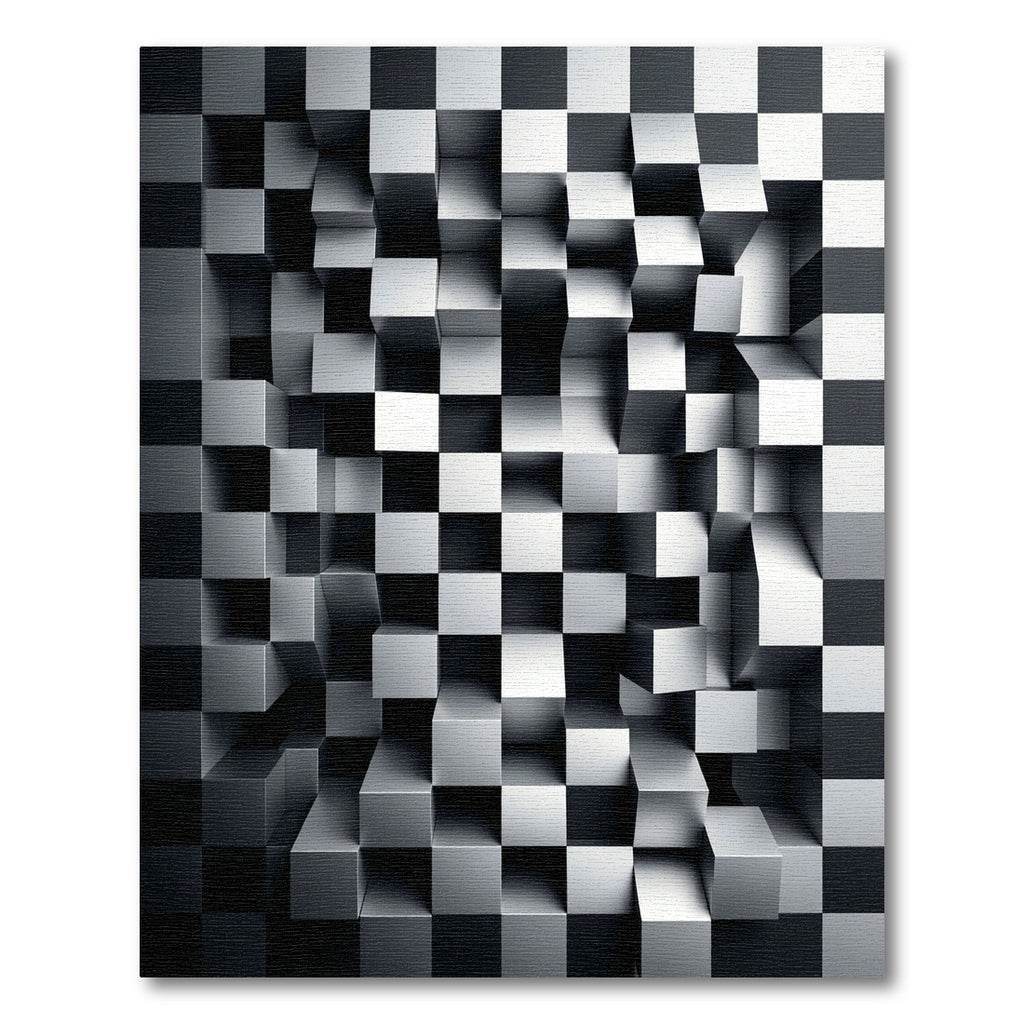 Monochromatic 3D Metallic Cubic Illusion Rug