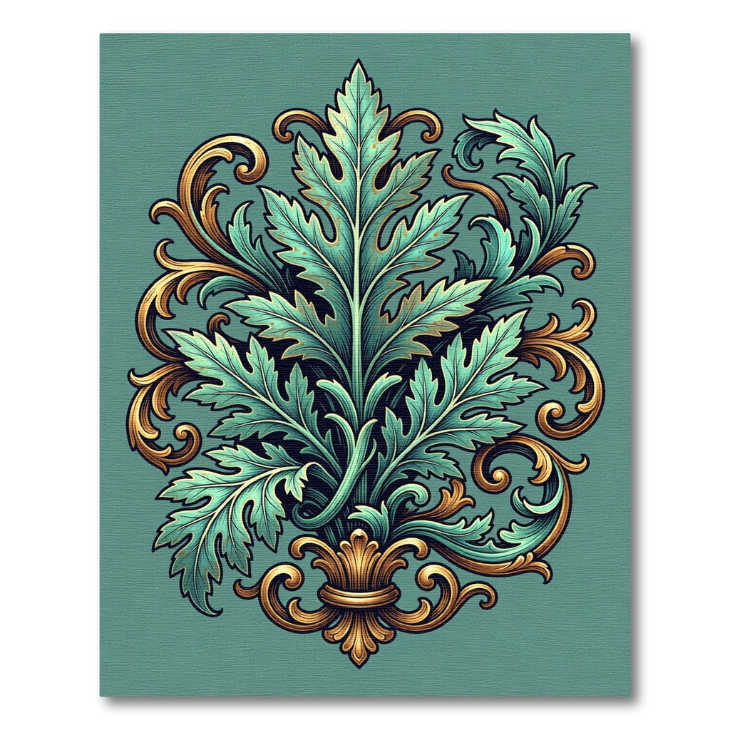 Elegant Teal and Gold Acanthus Filigree Rug