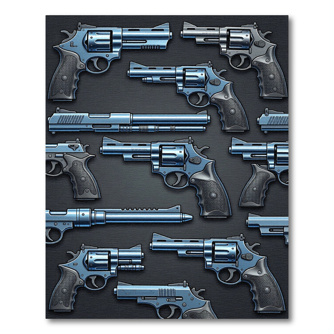 Blue Industrial Revolver Arrangement Art Rug