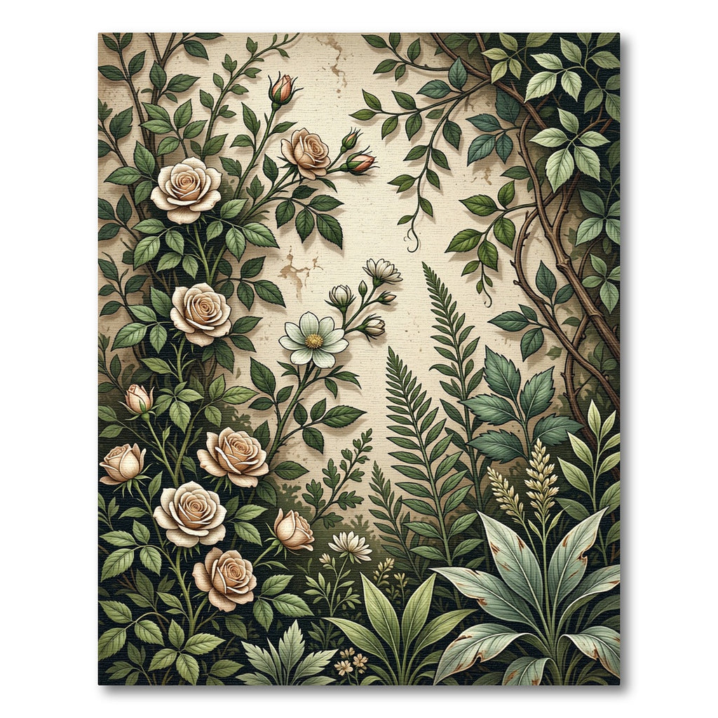Pastel Botanical Rose and Fern Garden Rug