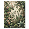 Pastel Botanical Rose and Fern Garden Rug
