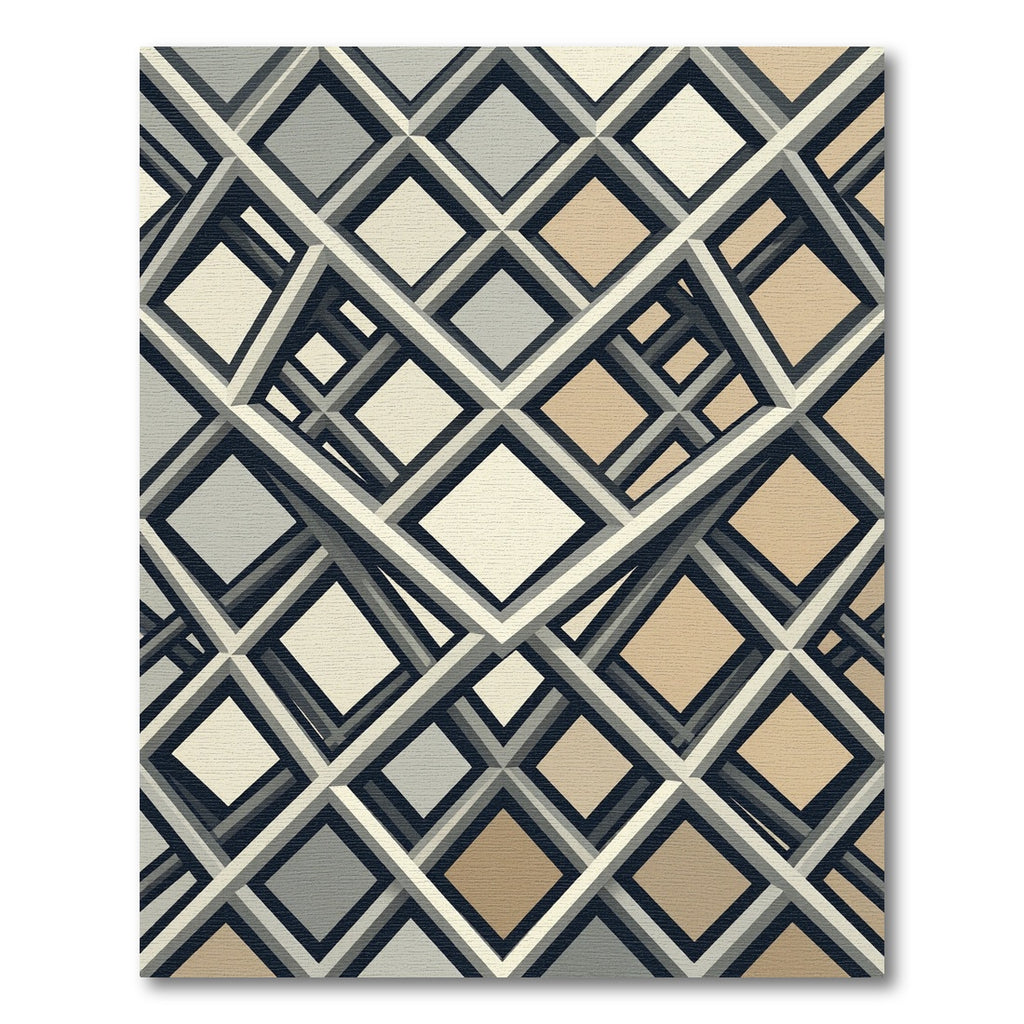 Modern Neutral Geometric Interlocking Grid Rug