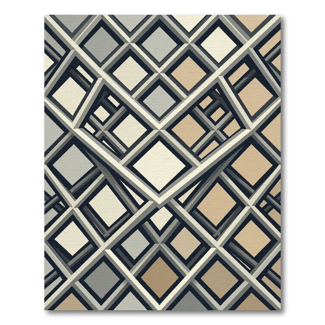 Modern Neutral Geometric Interlocking Grid Rug