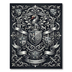 Ornate Silver Griffin Crest Emblem Rug