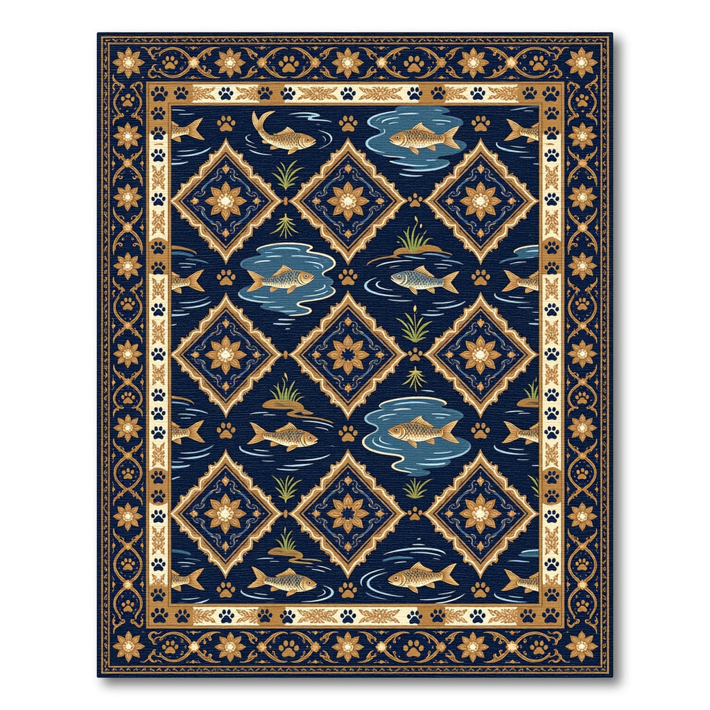 Golden Fish and Paw Botanical Medallion Rug