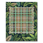 Tropical Bamboo Grid with Lush Leaves Rug