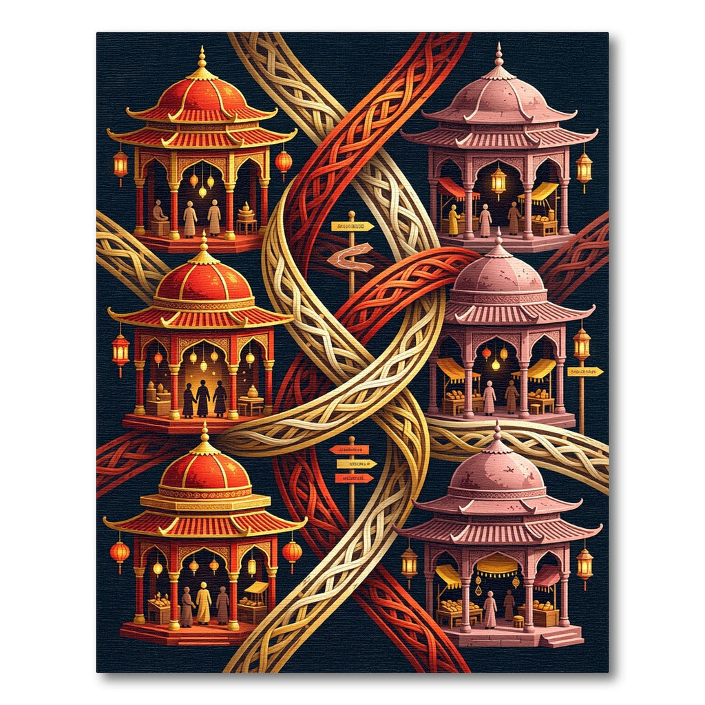 Red Gold Pagoda Lattice Tapestry Rug