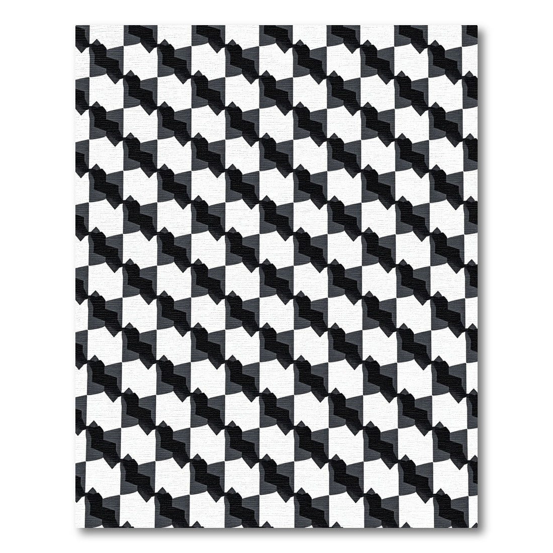 Monochromatic Cubist Chessboard Illusion Rug