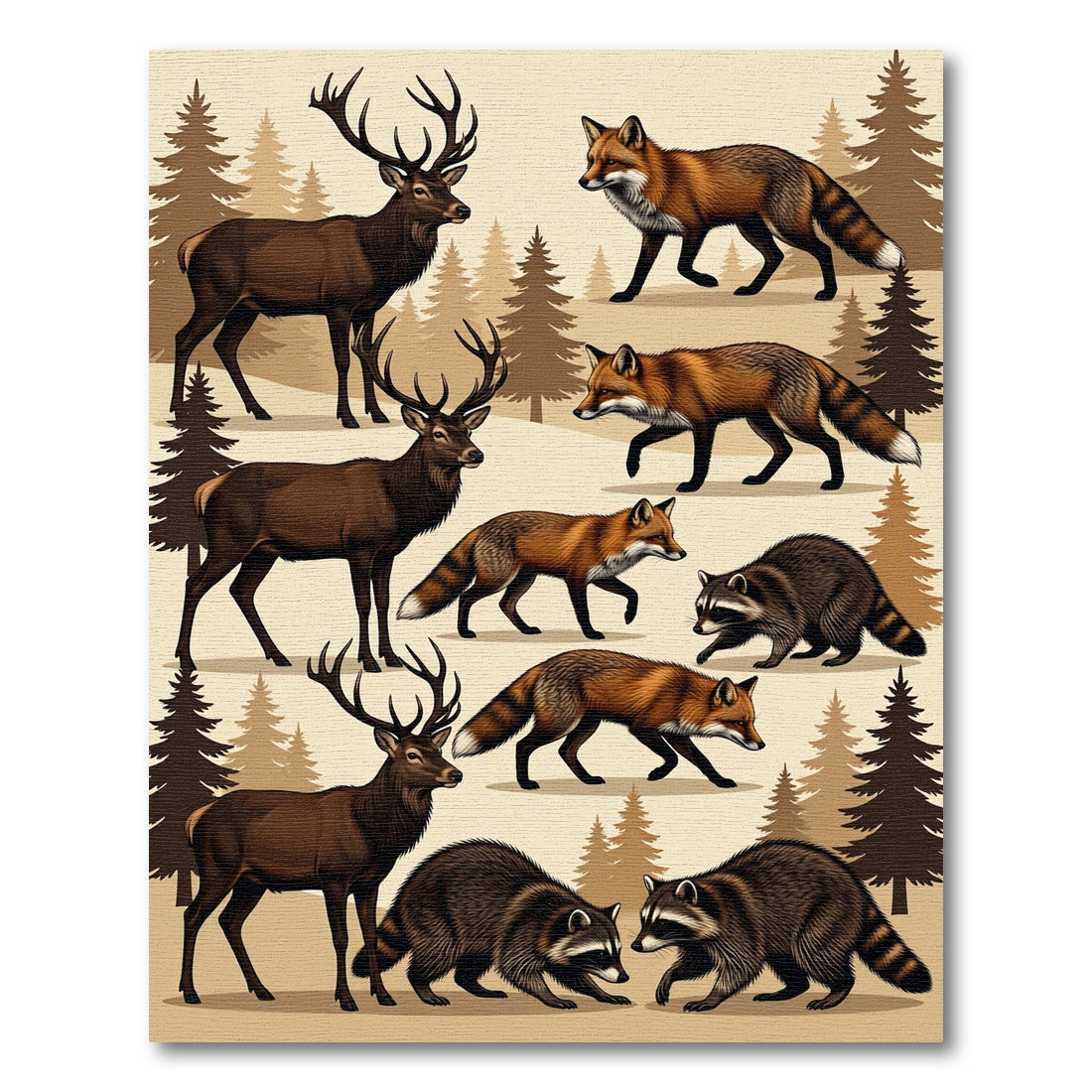 Rustic Forest Wildlife Animal Scene Rug