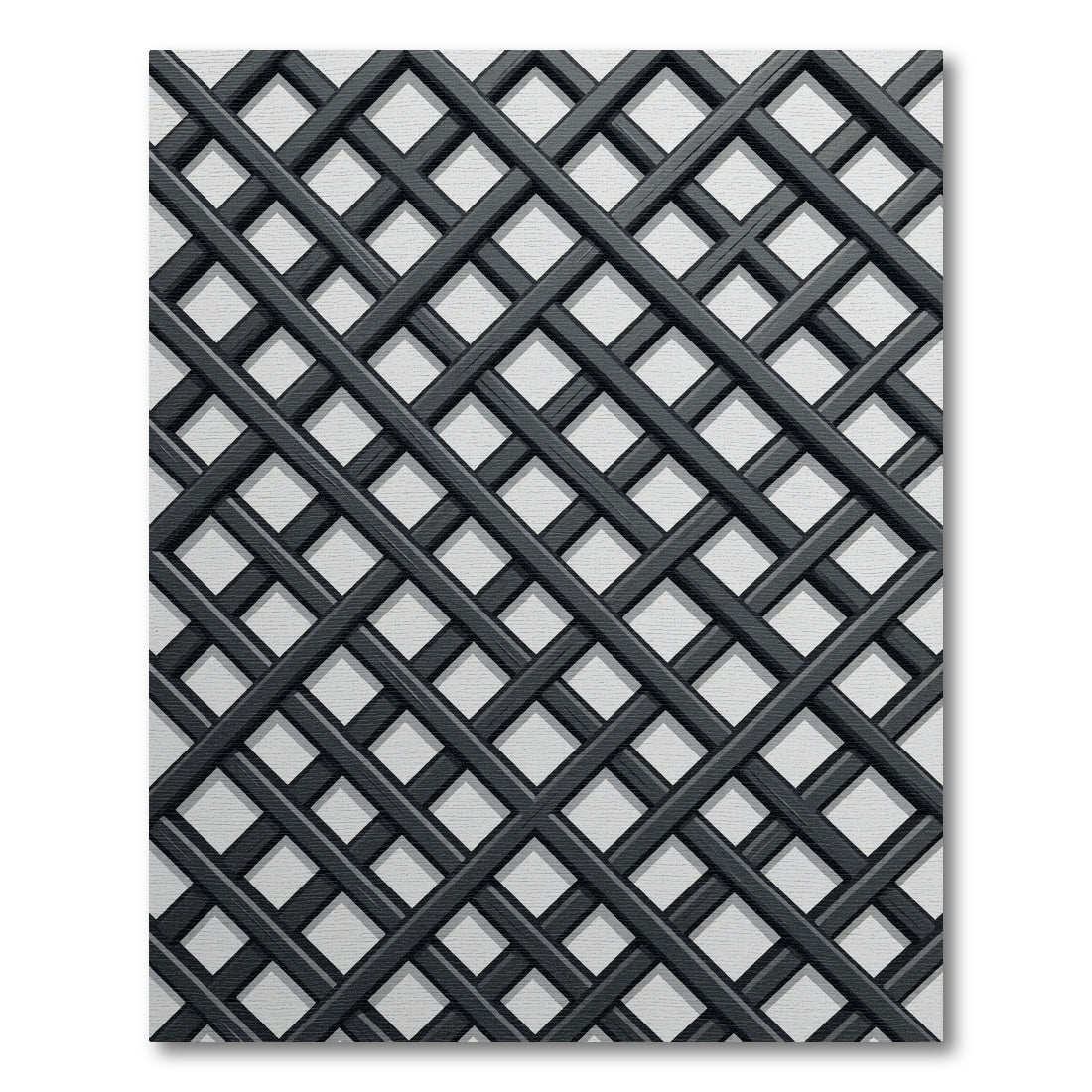 Modern Charcoal Black Geometric Lattice Rug