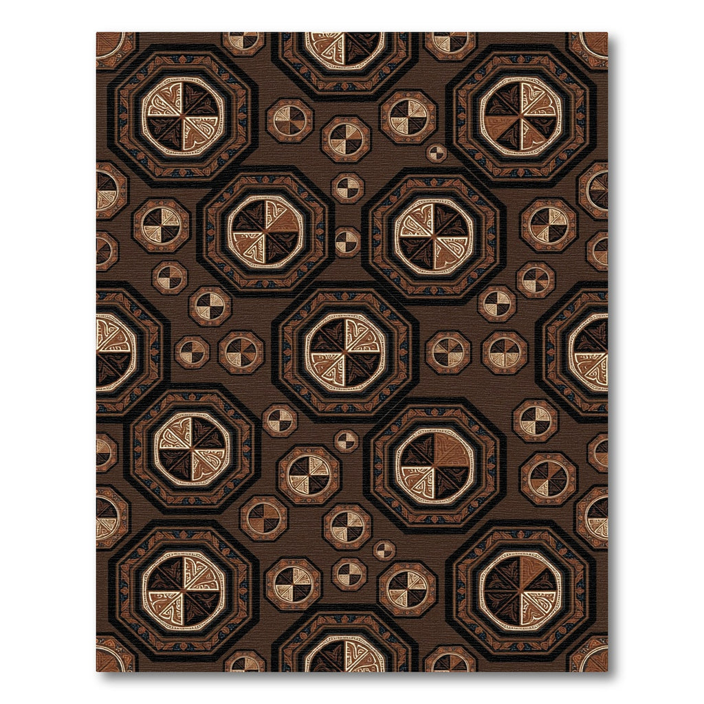 Earthy Brown Geometric Octagon Medallion Rug