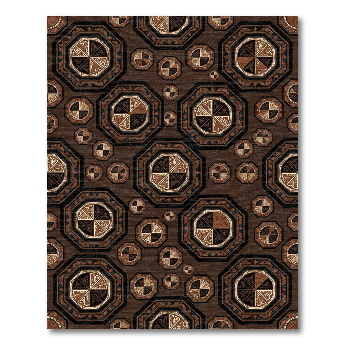 Earthy Brown Geometric Octagon Medallion Rug