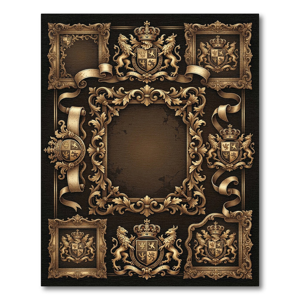 Regal Gold Crested Flourish Frames Rug